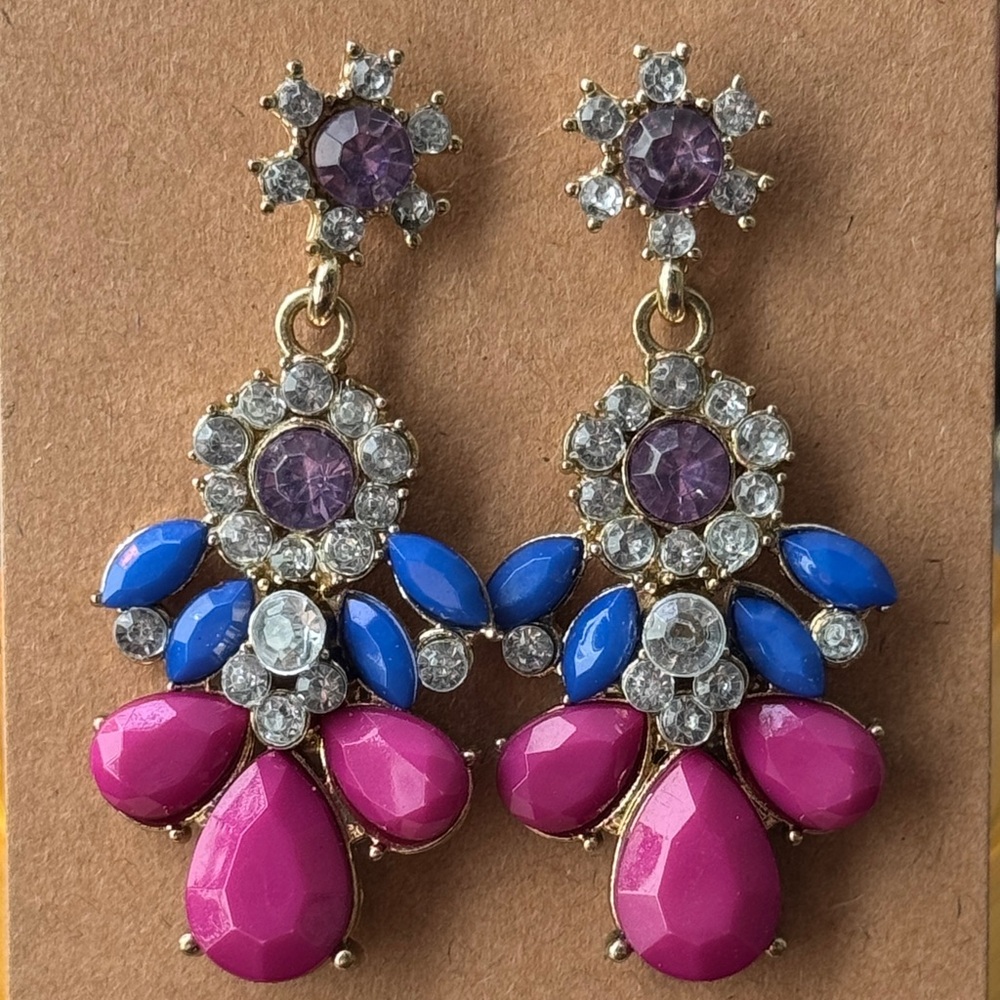 Elegant Pink and Blue Crystal Earrings
